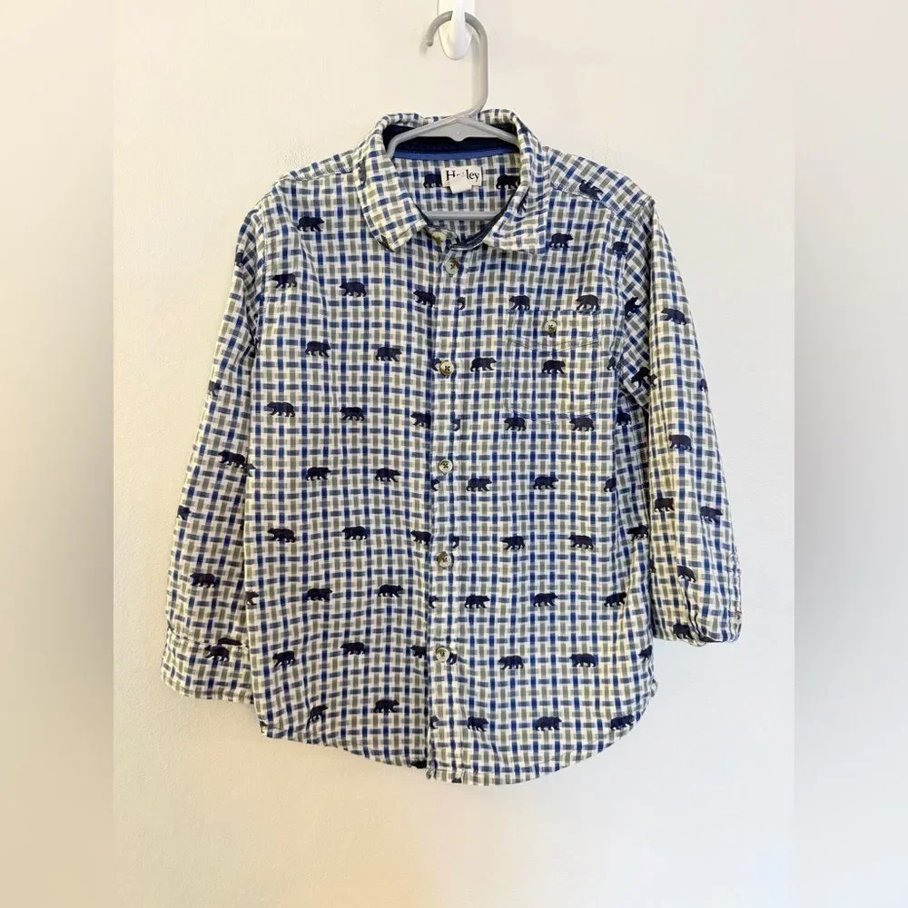 Hatley Boys Gingham Button Down with Bears - Size 7